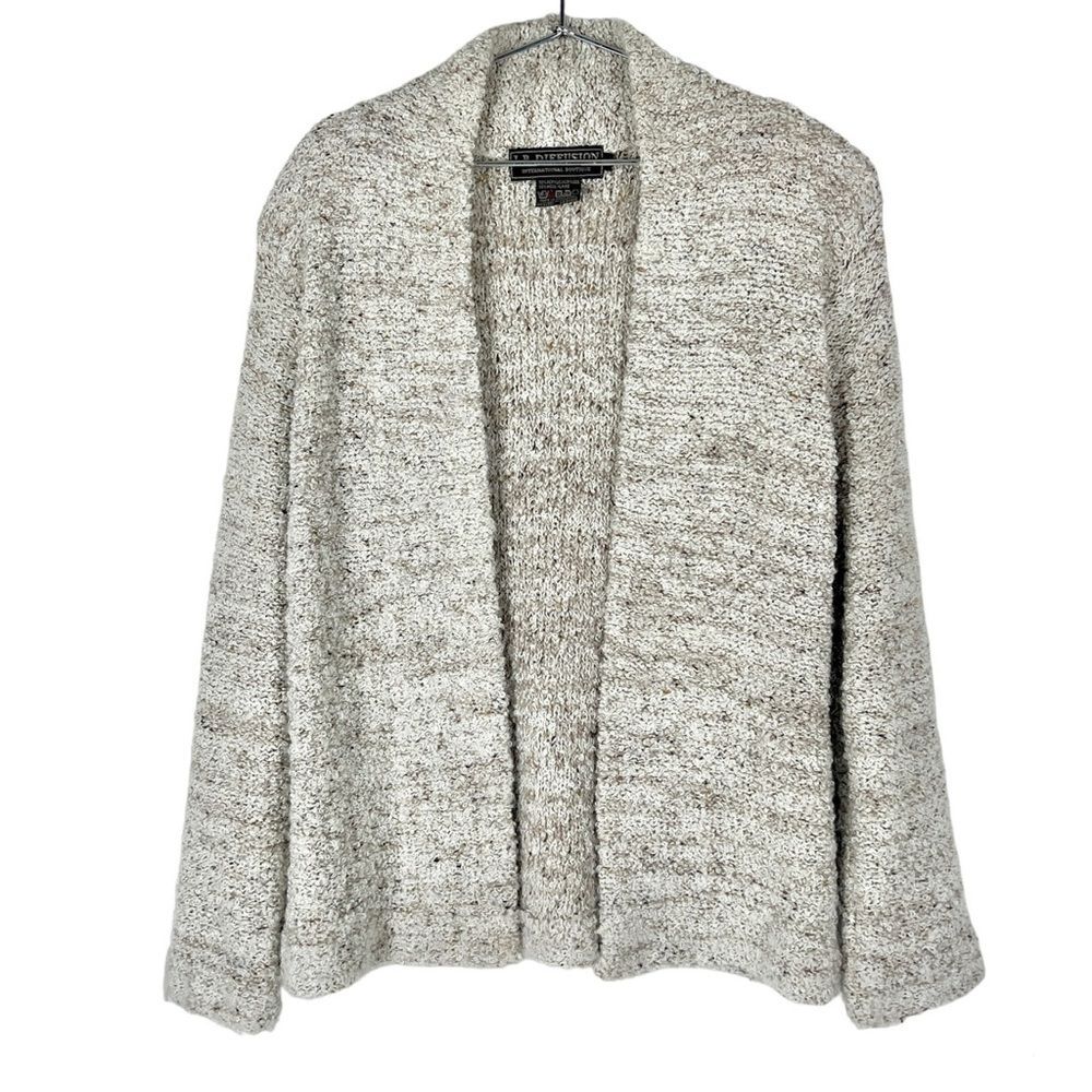 Vintage Wool Blend Cream Beige Neutral Open Front Knit Classic Cardigan